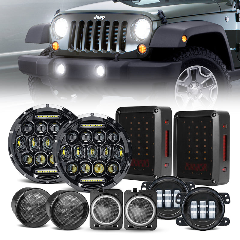 Jeep JK 7 Headlights, 4 Fog Lamps, Front Turn Signals, Fender Turn  Signals & Taillights