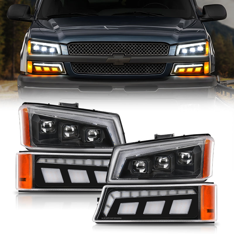 LED Projector Headlights with Trun Signals Assembly for 03-06 Chevrolet Silverado