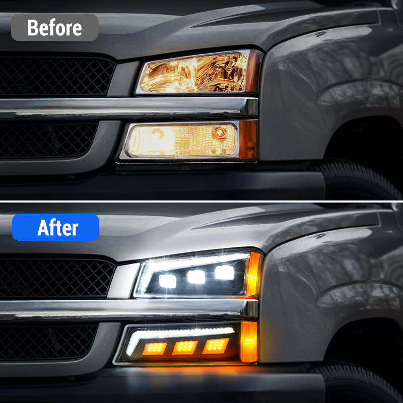 LED Projector Headlights with Trun Signals Assembly for 03-06 Chevrolet Silverado