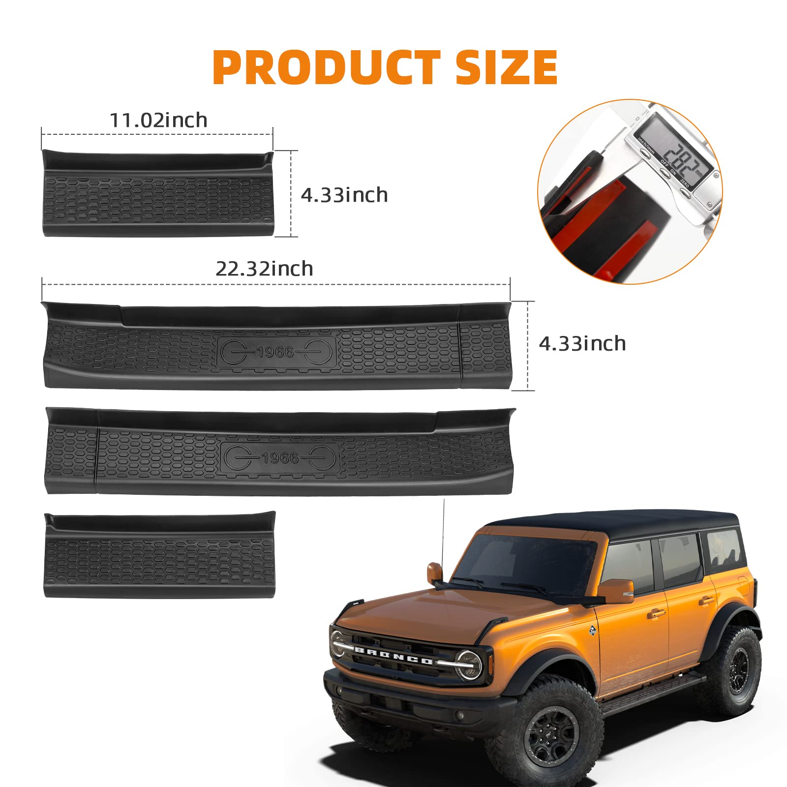 Black Rubber Door Sill Guards Kit for 2021-Later Ford Bronco