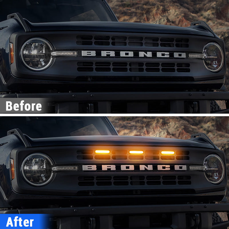 Kit de luces de parrilla LED ámbar para Ford Bronco Base y Black Diamond 2021 y posteriores