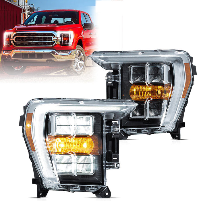 2021-2023 Ford F150 LED Headlights Reflector Dual Beam Lens Amber Mark