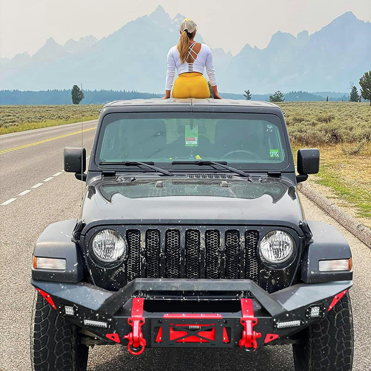 USA ONLY Front Winch Bumper with LED Lights & D-ring Trailer for Jeep | Shipped Within 24 Hrs