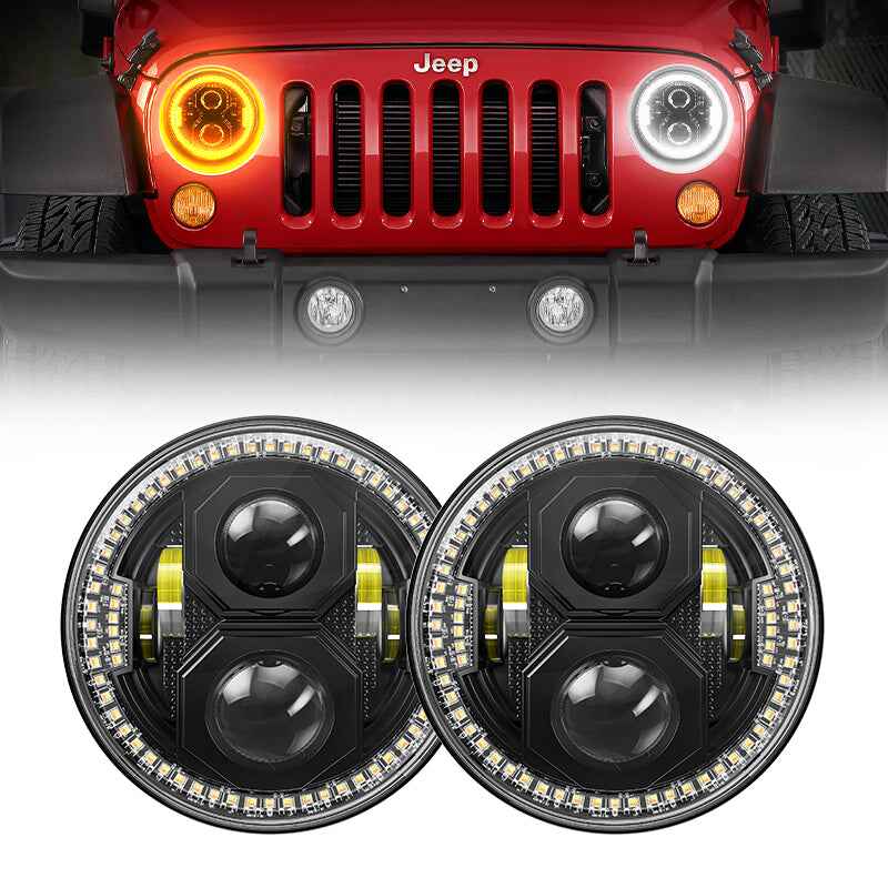 Jeep JK Halo Headlights with White DRL and Amber Turn Signals