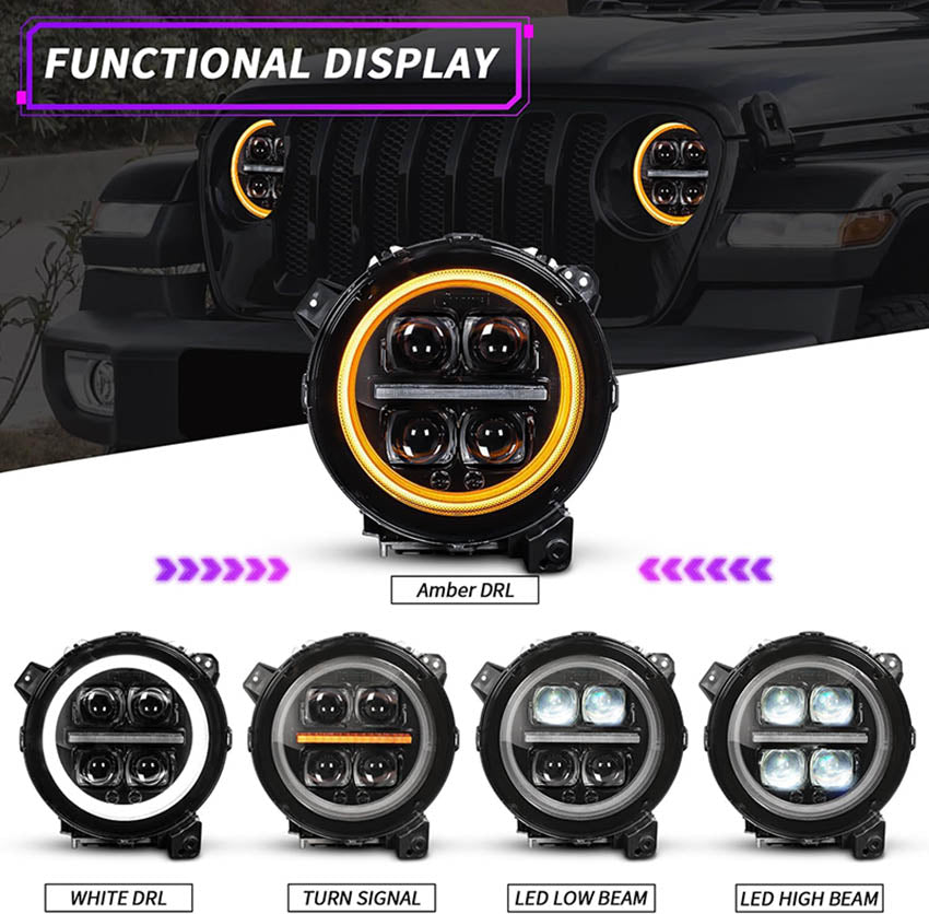 Full LED Projector Headlights for Jeep Wrangler JL and Jeep Gladiator