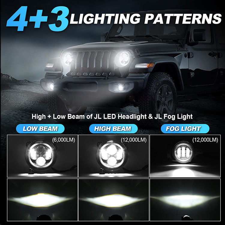 Upgrade 9'' Jeep Halo Headlights & Fog Lights with DRL for 2018-Later Jeep Wrangler JL & Gladiator JT