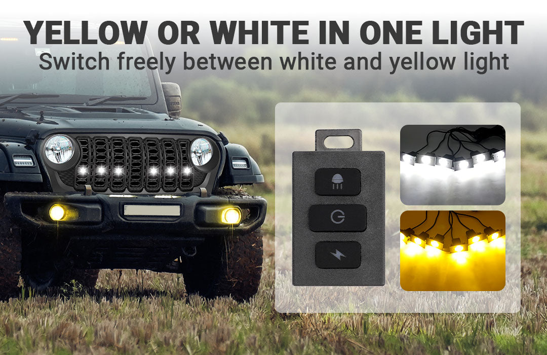 Jeep grille lights with white and amber color