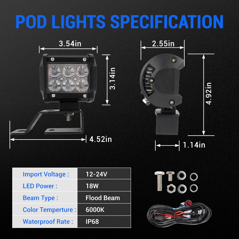 3 Inch 30W LED Work Lights with Bracket for Ford Bronco