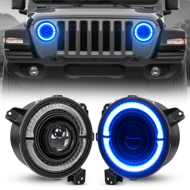 RGB-W Halo Headlights for 2018-2025 Jeep Wrangler & Gladiator JT | DOT Approved