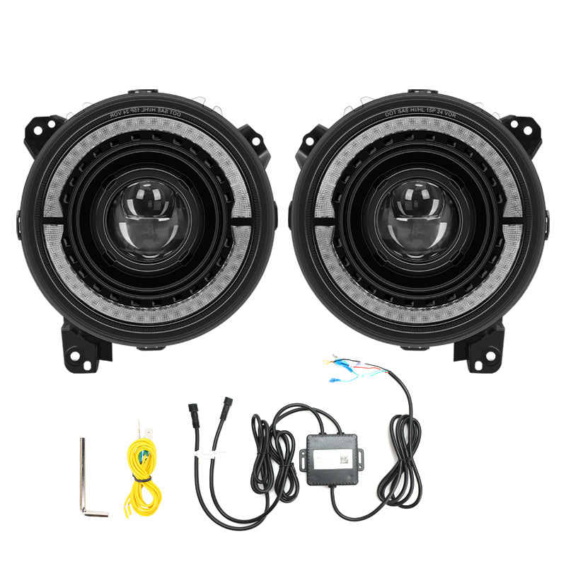 RGB-W Halo Headlights for 2018-2025 Jeep Wrangler & Gladiator JT | DOT Approved