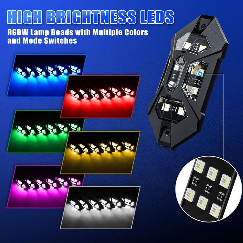 8 Pcs RGB-W LED Rock Lights for Turcks | Wireless Control