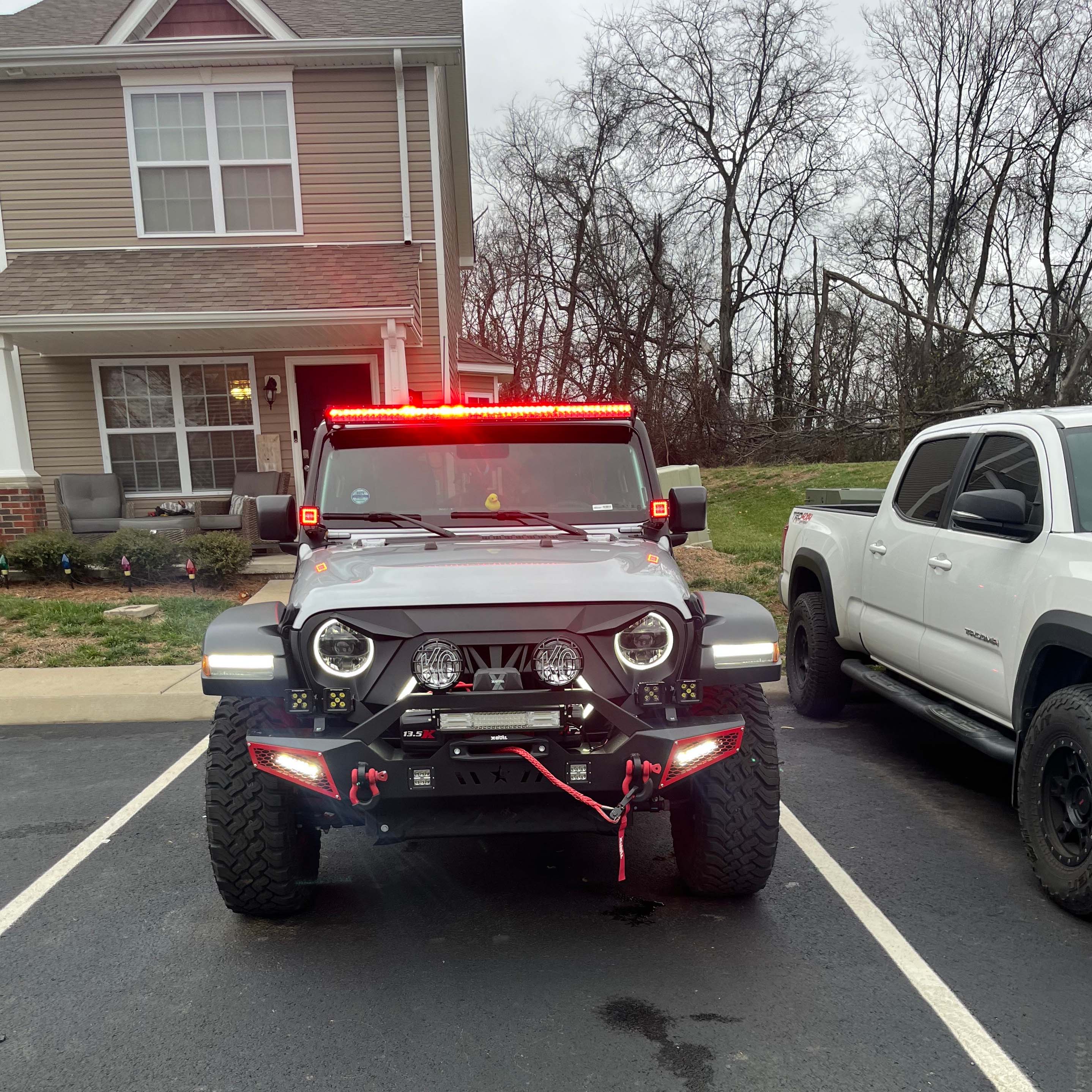 Barra de luces LED RGBW de 52" y 2 módulos RGB y todos los soportes para Jeep Wrangler JL JLU y Gladiator JT