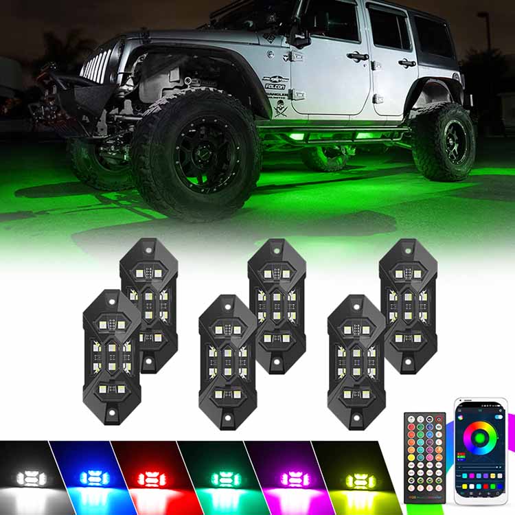 Luces de roca LED RGB Bluetooth X Style 8 piezas para todoterreno