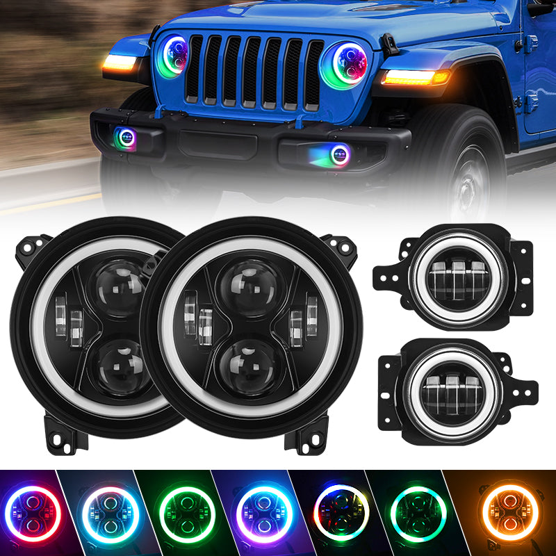 Jeep Gladiator & Wrangler JL LED RGB Headlights & Fogs Combo