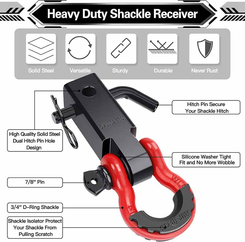 2 Inch Demon Recovery Tow Hooks Bracket with 3/4" Shackle Device for Off-Road