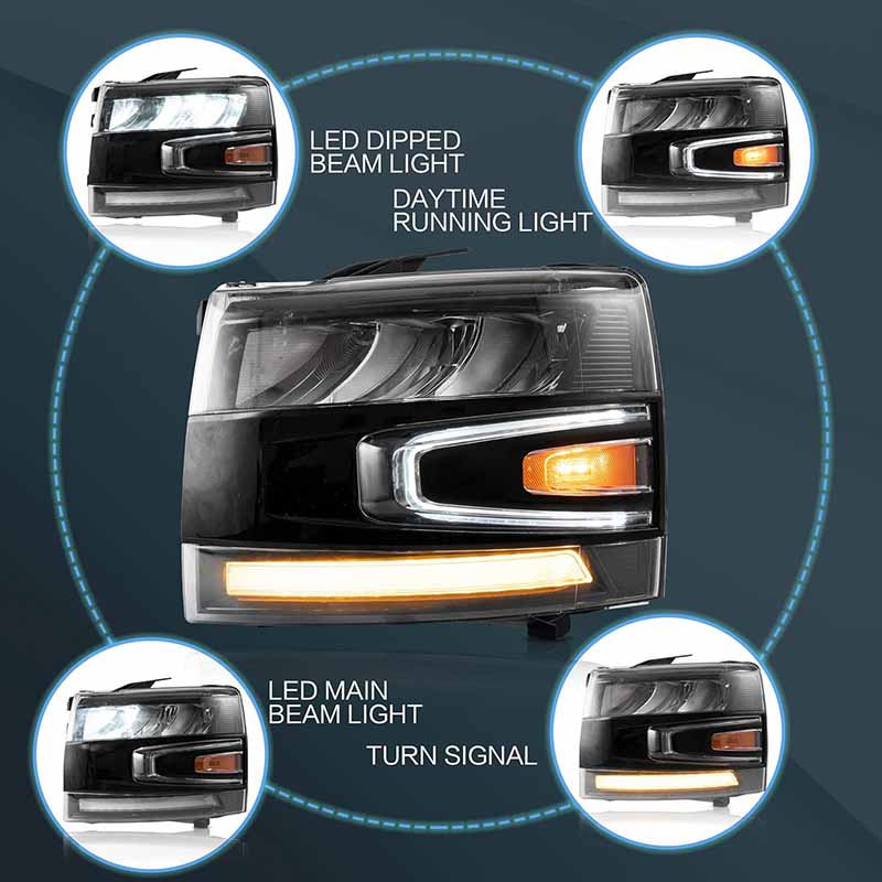 Projector LED Headlights for 2007-2013 1500 2500HD 3500HD Silverado